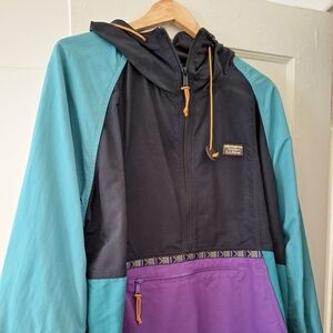 L.L. Bean Teal Black Purple Pullover Windbreaker Half Zip Anorak